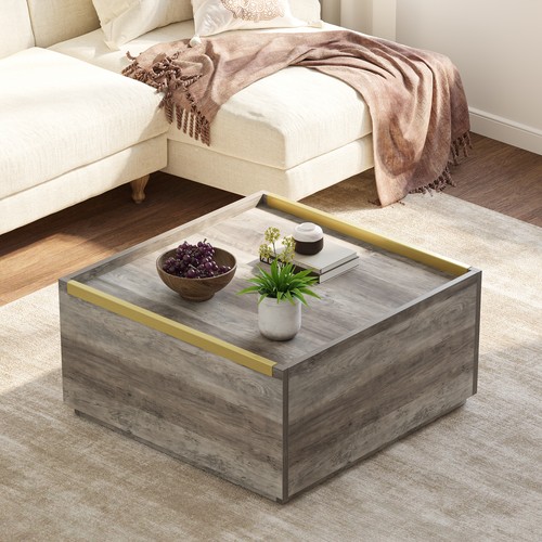 Wooden Square Coffee Table with Drawers Modern Sofa Accent L