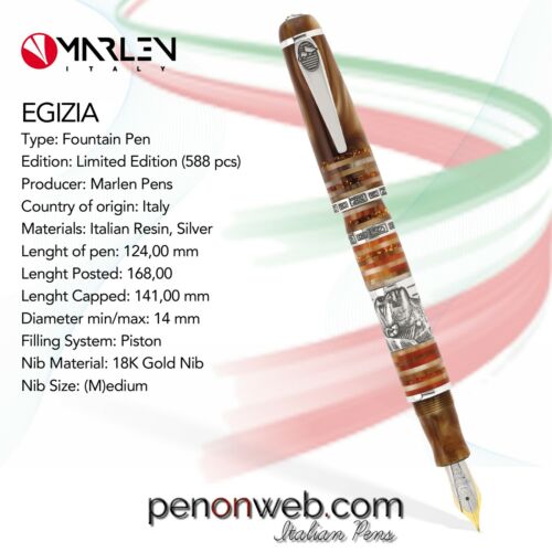 Marlen Egizia L.E. 588 pcs Fountain Pen | Italian Resin, Silver | 18K Gold Nib