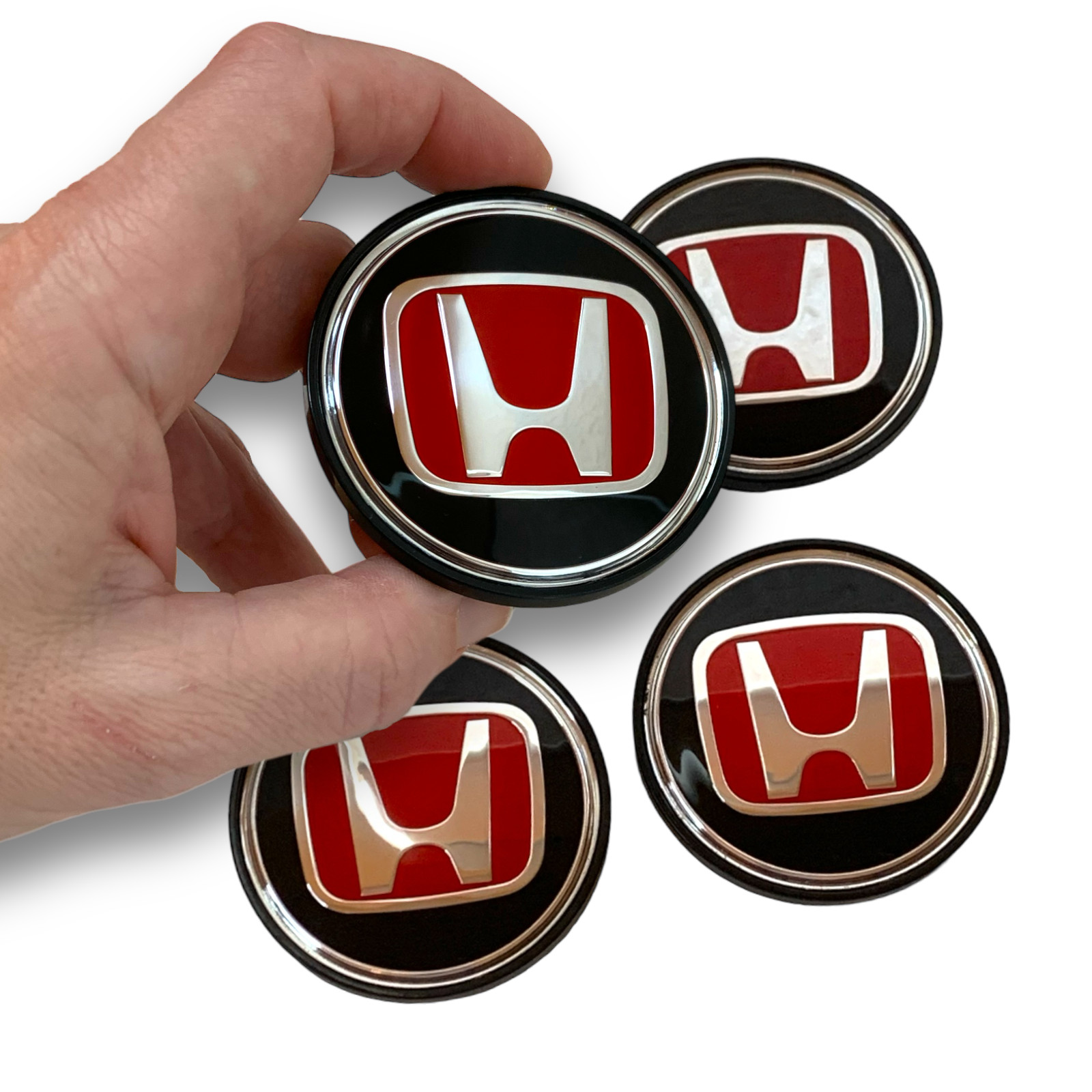 4pcs Red on Black Wheel Center Caps for Honda Accord Stylish Rim Logo Hubcaps