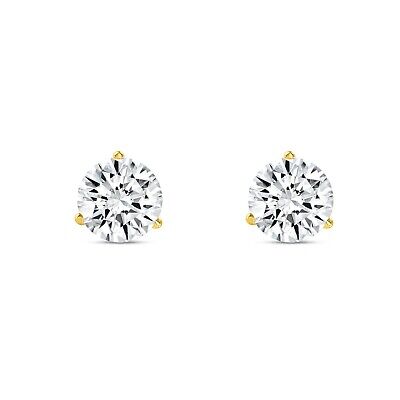 Pre-owned Shine Brite With A Diamond 4 Ct Round Cut Earrings Studs Solid Real 18k Yellow Gold Screw Back Martini In White/colorless
