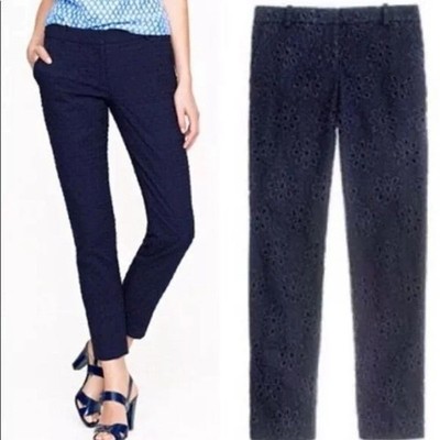 NWT J. Crew Cafe Capri Pinwheel Eyelet Pattern Pants in Navy 0 (28 X 26)