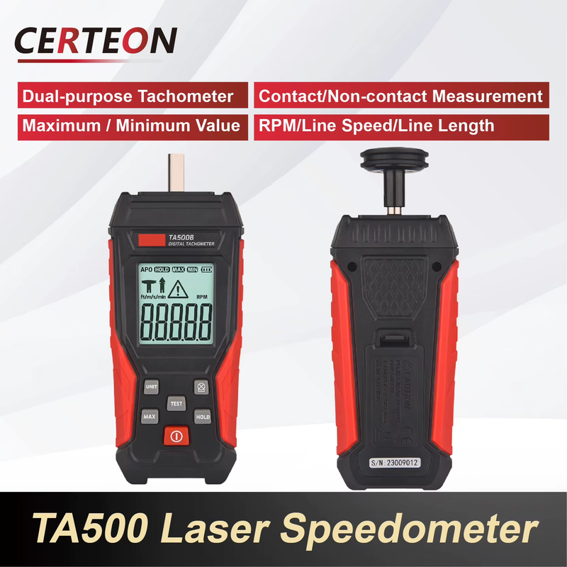 TA500C Digital Laser Tachometer Contact/Non-Contact/Dual Mode RPM Meter Engine S