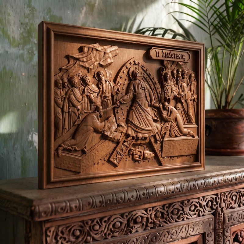 The Resurrection of Jesus Christ Wooden Carved Handmade Byzantine Christian Icon