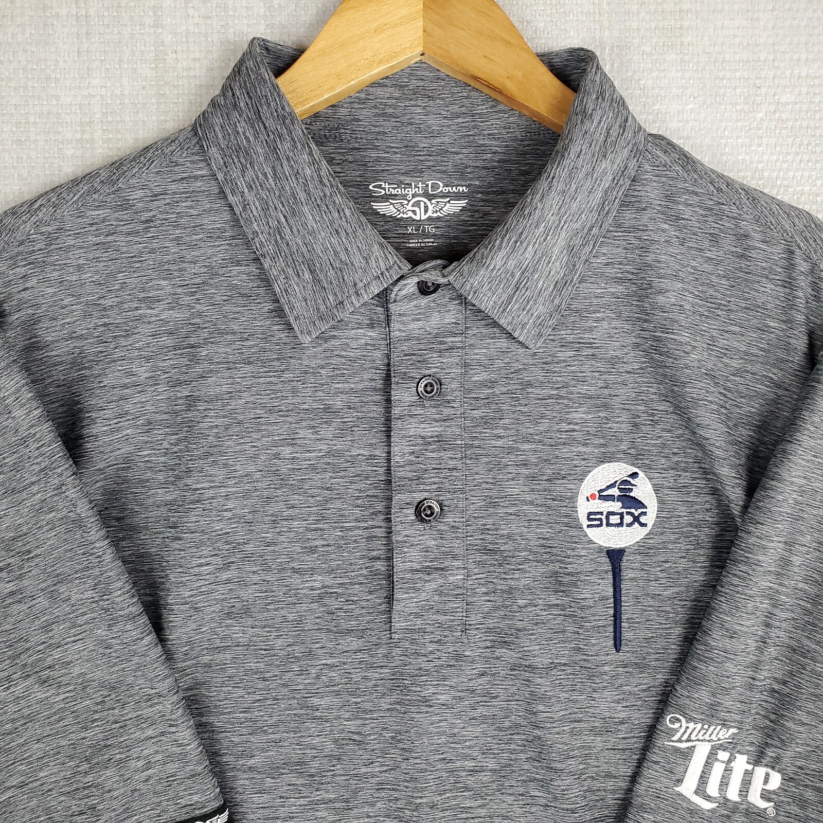 STRAIGHT DOWN x WHITE SOX x LITE BEER Size XL Space Dye Gray Polo Shirt Wicking
