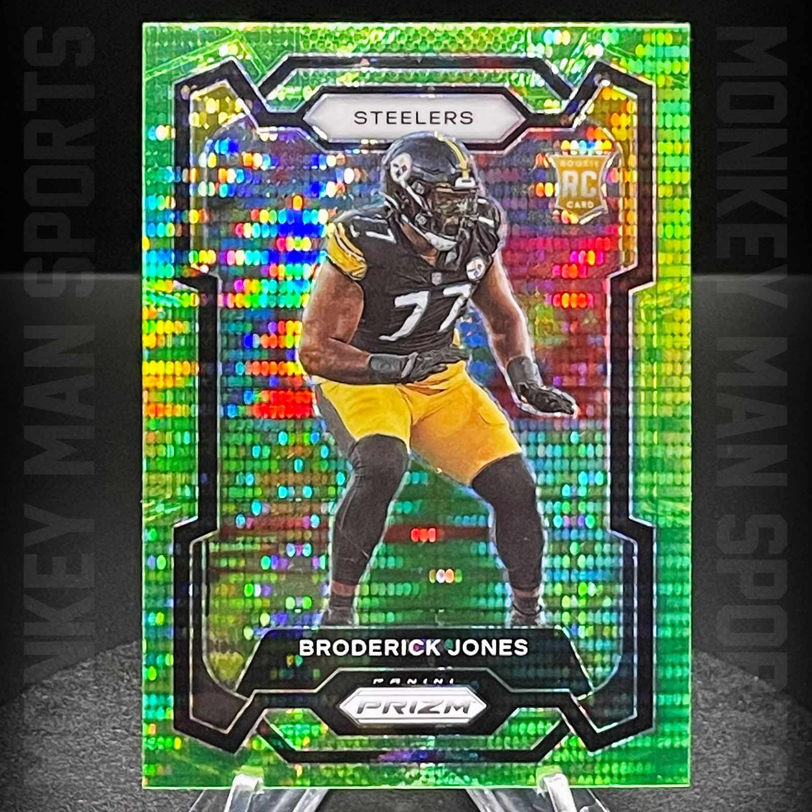 2023 Prizm - Broderick Jones Rookie RC - #385 GREEN PULSAR PRIZM STEELERS MINT