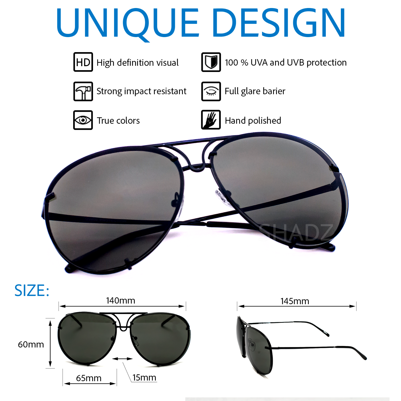 XL "Posche" OVERSIZED Women Sunglasses  Shadz GAFAS TWIRL girls 65 mm MIRROR