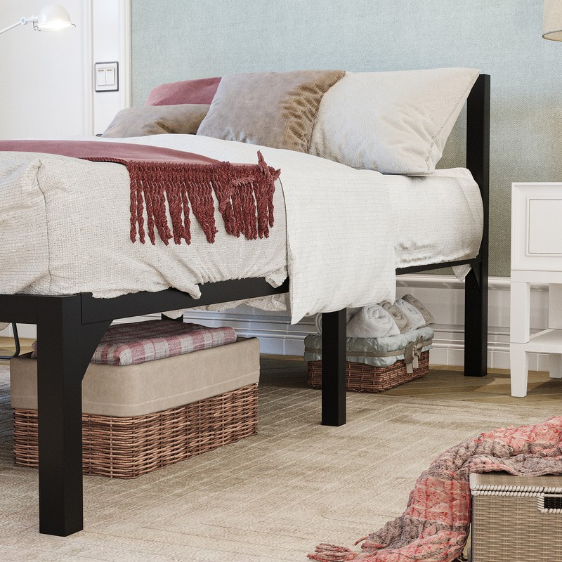 TAUS Queen Size Bed Frame Heavy Duty Metal Platform Steel Slat Support Headboard
