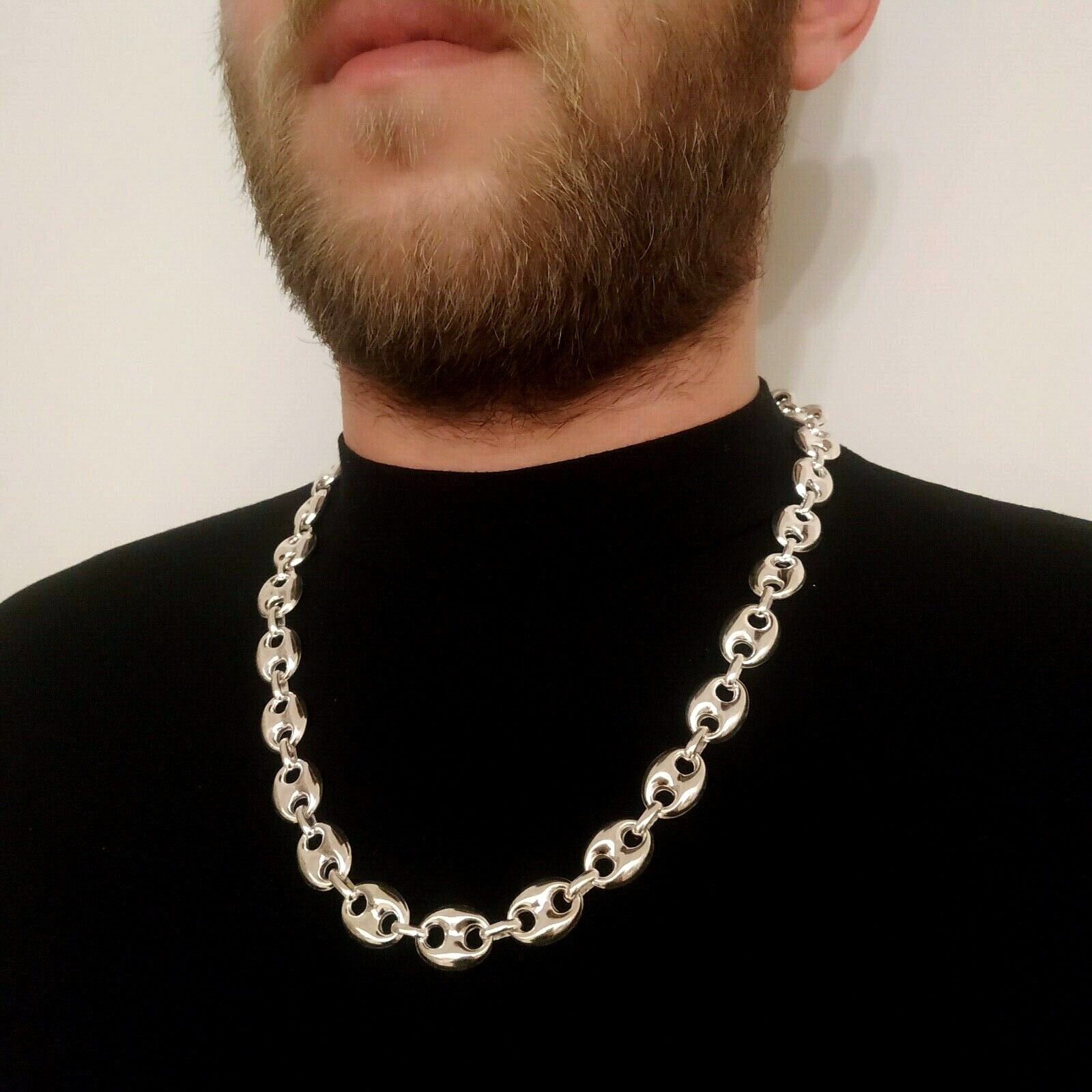 Pre-owned Handmade Mens Mariner Puffed Link Chain Necklaces 14mm 69gr 925 Silver Sterling 26inch