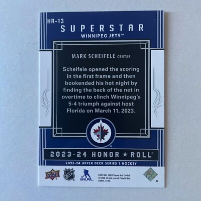 2023 Upper Deck Series 1 #HR-13 Mark Scheifele Honor Roll