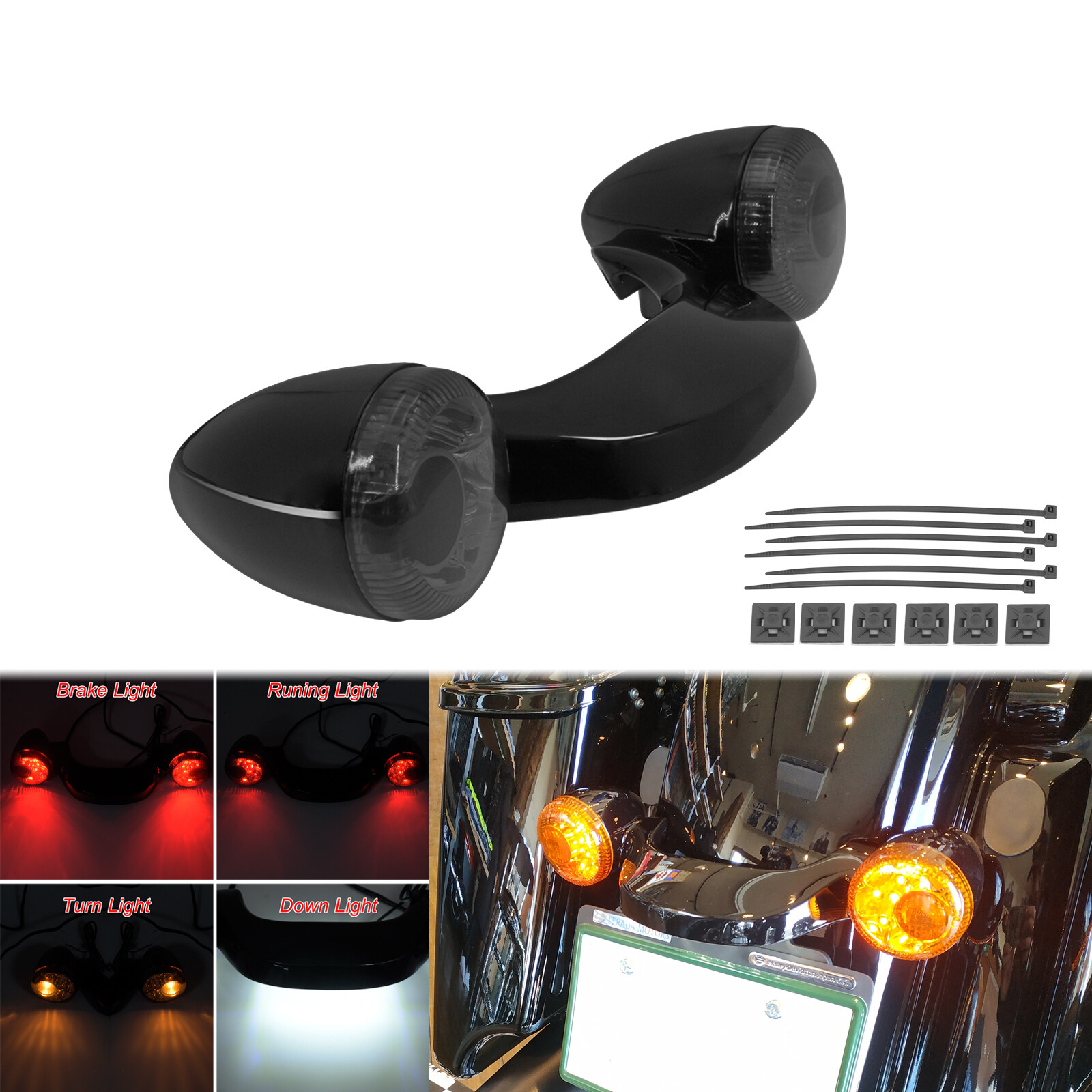 Black Rear Turn Signal Brake LED Light Bar For Harley Electra Street Glide 10-23