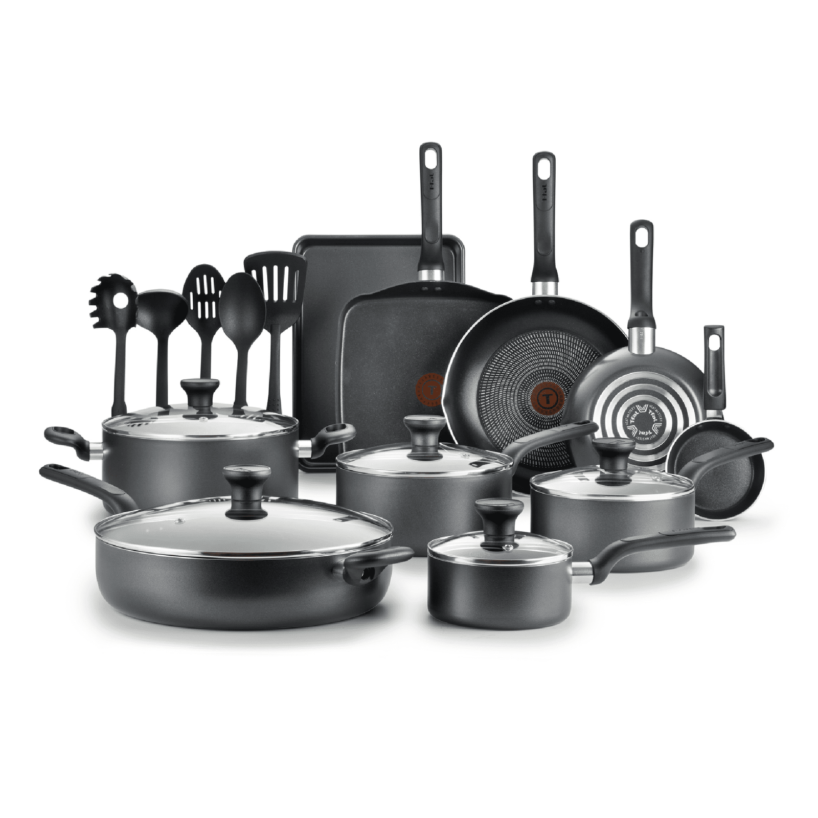 T-fal Easy Care Nonstick Cookware, 20 Piece Set, Grey, Dishw