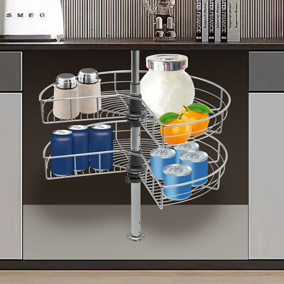 24'' Kidney Shaped Pie Cut 2-Shelf Lazy Susan Corner Kitchen Cabinet Organizer