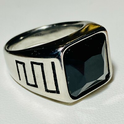 Men Handmade Punk Black Onyx Square Signet Stylish Biker Rings Silver Size 6-12