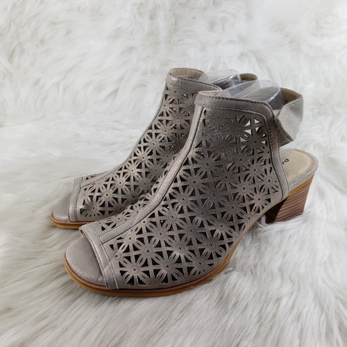 EARTH SHOE Murano Mist Silver Open Toe Slingback Heels