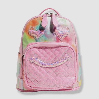 $61 Bari Lynn Girls Pink Happy Face Tie Dye School Shoulder Mini Backpack Bag