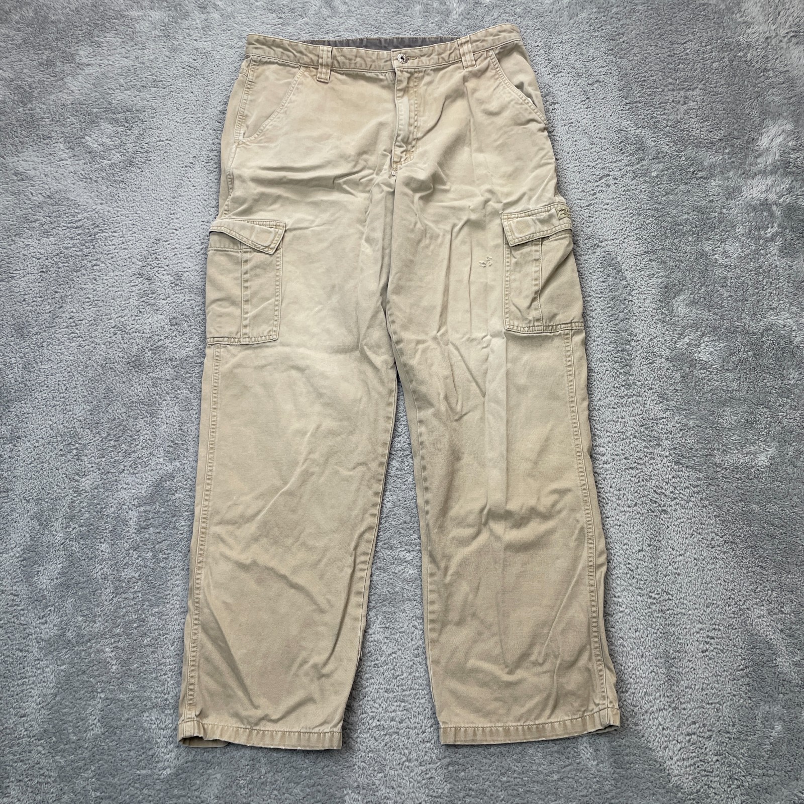 Wrangler Mens Pants 34x30 Beige Cargo Utility Pockets Straight Leg Logo Workwear
