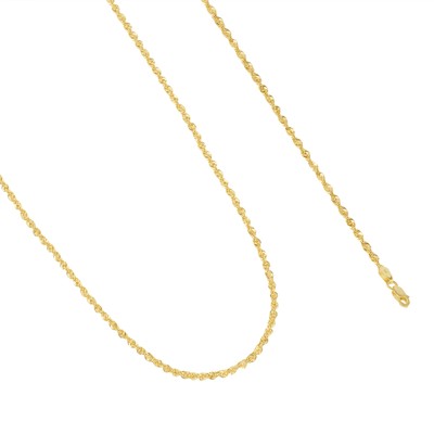 14K Yellow Gold 2mm Rope Chain Laser Diamond Cut Necklace Mens Womens 16"- 30"