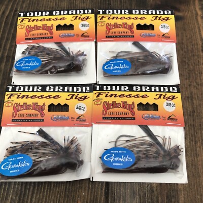 Lot of 4 strike king tour grade finesse jigs 3/8 brown craw