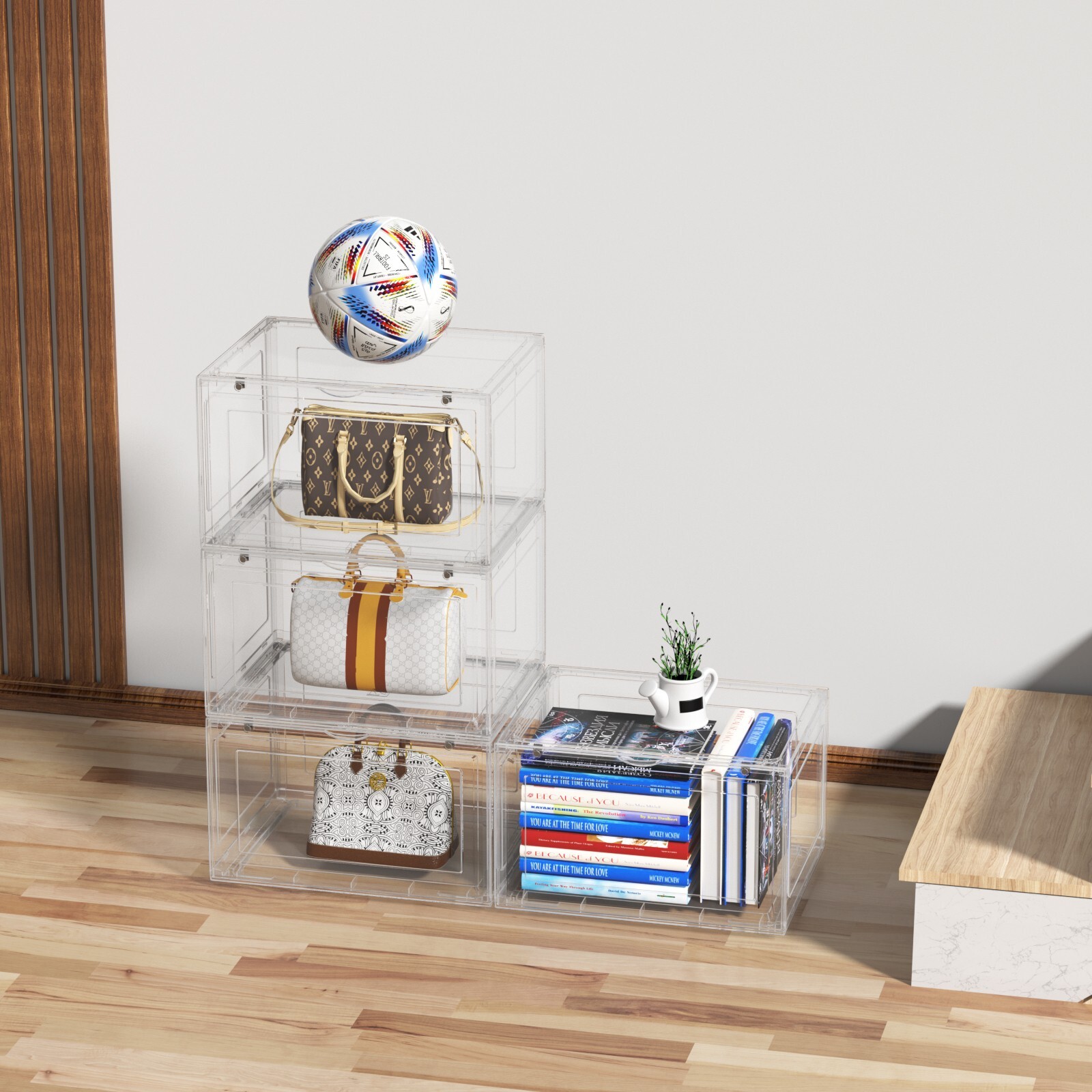 Kekow 9-Packs Magnetic Shoes Storage Box Sneaker Case Clear Stackable Container