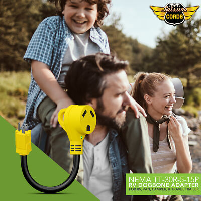 15 Amp Male - 30 Amp Female Dogbone Adapter RV Electrical Converter Cord Pigtail