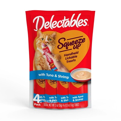 Hartz Delectables Squeeze Up Lickable Wet Cat Treats, Tuna & Shrimp, 2oz, 4 Pack