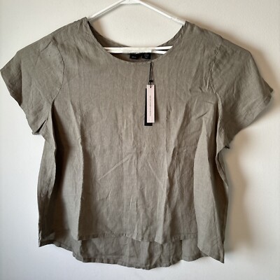 New Tahari 100% Linen Tops Sage Green Boatneck Quiet Luxury Lagenlook NWT