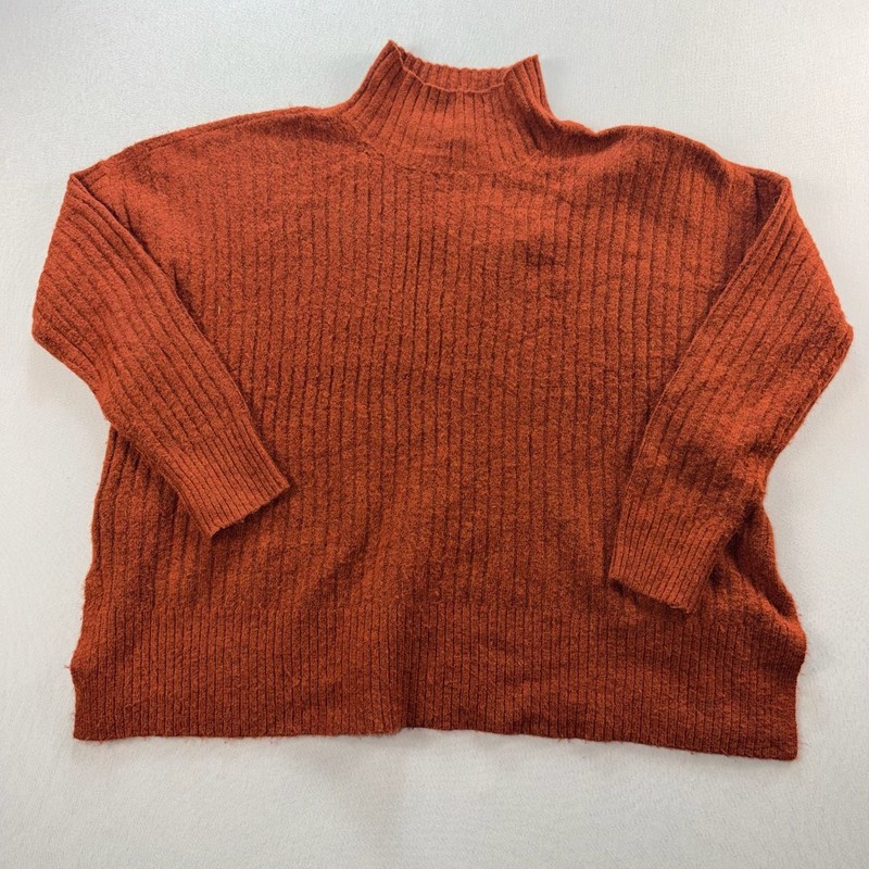 LOFT Rust Orange Mock Neck Ribbed Tunic Sweater Small