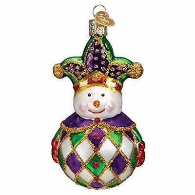 Old World Christmas Glass Blown Ornament, Harlequin Snowman (With OWC Gift Box)