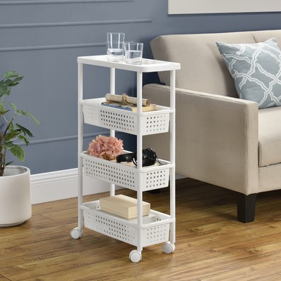 en.casa Rollregal Küchenregal Nischenregal Allzweckwagen mit Körben 4 Etagen