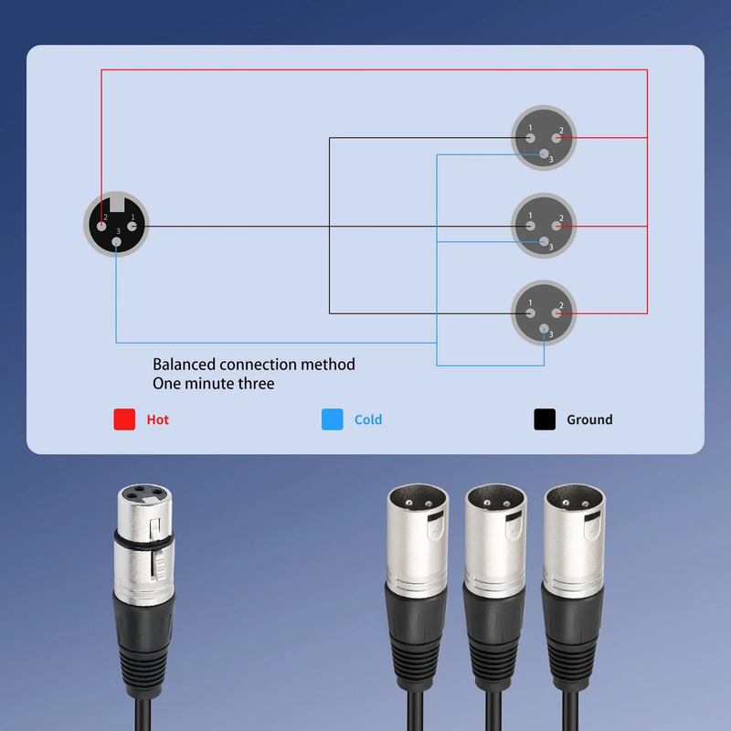 3 Pin XLR Female to 3 Male Y Splitter Cable 2FT Balanced 3 Way XLR Splitter Cabl