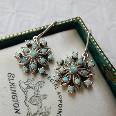 Opal Snowflake Drop Earrings in Solid Silver