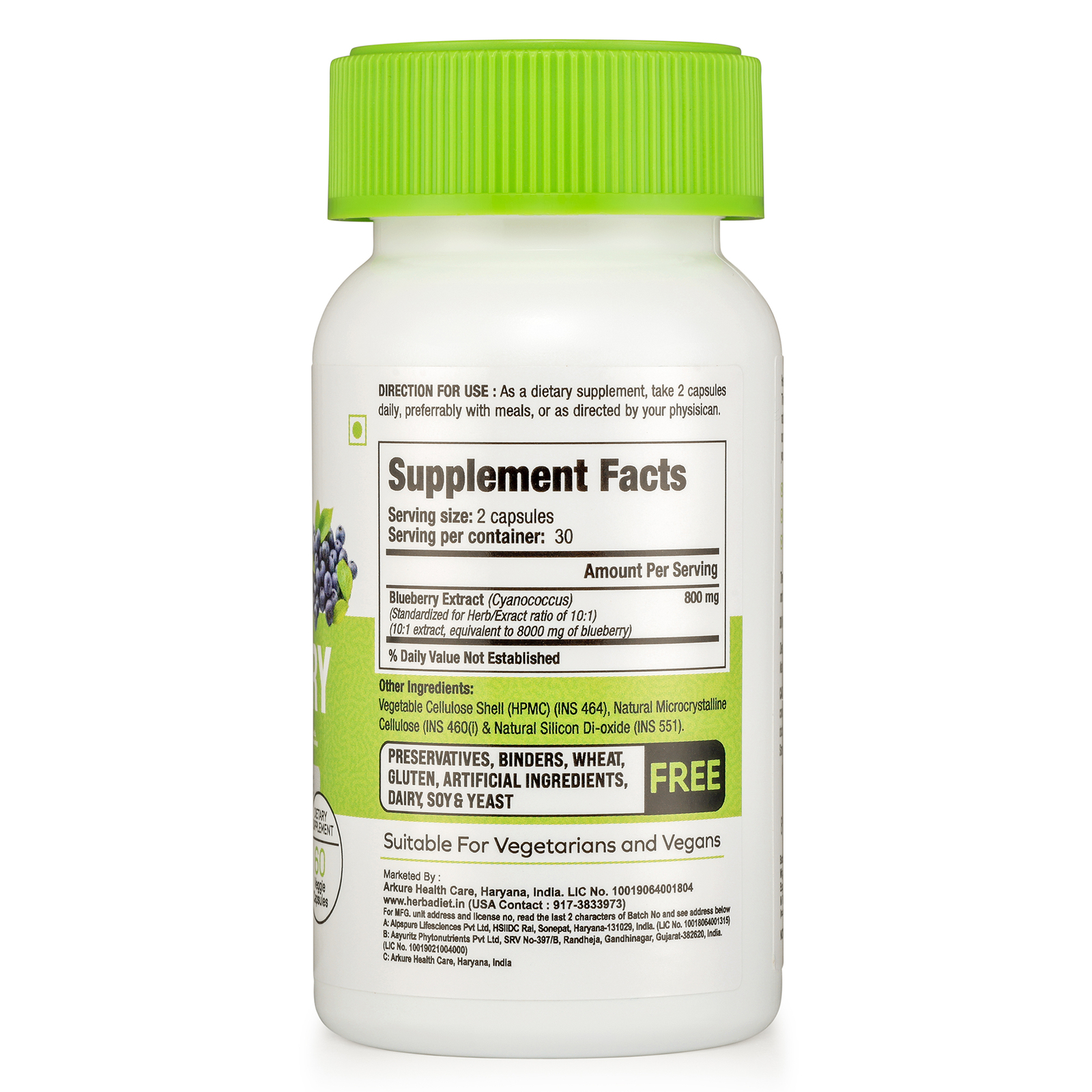 Wild Blueberry Fruit Extract 800mg Veg 120 Capsules Antioxidant Brain Health - Picture 2 of 4