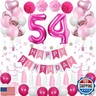 Sweet 54th Birthday Decorations for Women, Pink and White 54 Happy Birthday Balloons, 54th Birthday Party Supplies Including Pink Happy Birthday Banner, Hot Pink Number 54 Foil Balloons