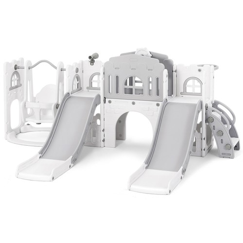 JOYLDIAS Toddler Swing & Double Slide Kids Indoor Playground Set Outdoor Playset