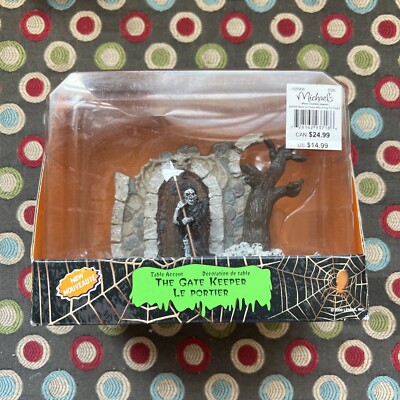 Lemax  Spooky Town THE GATE KEEPER Retired, Grave Yard, Skulls Halloween Decor