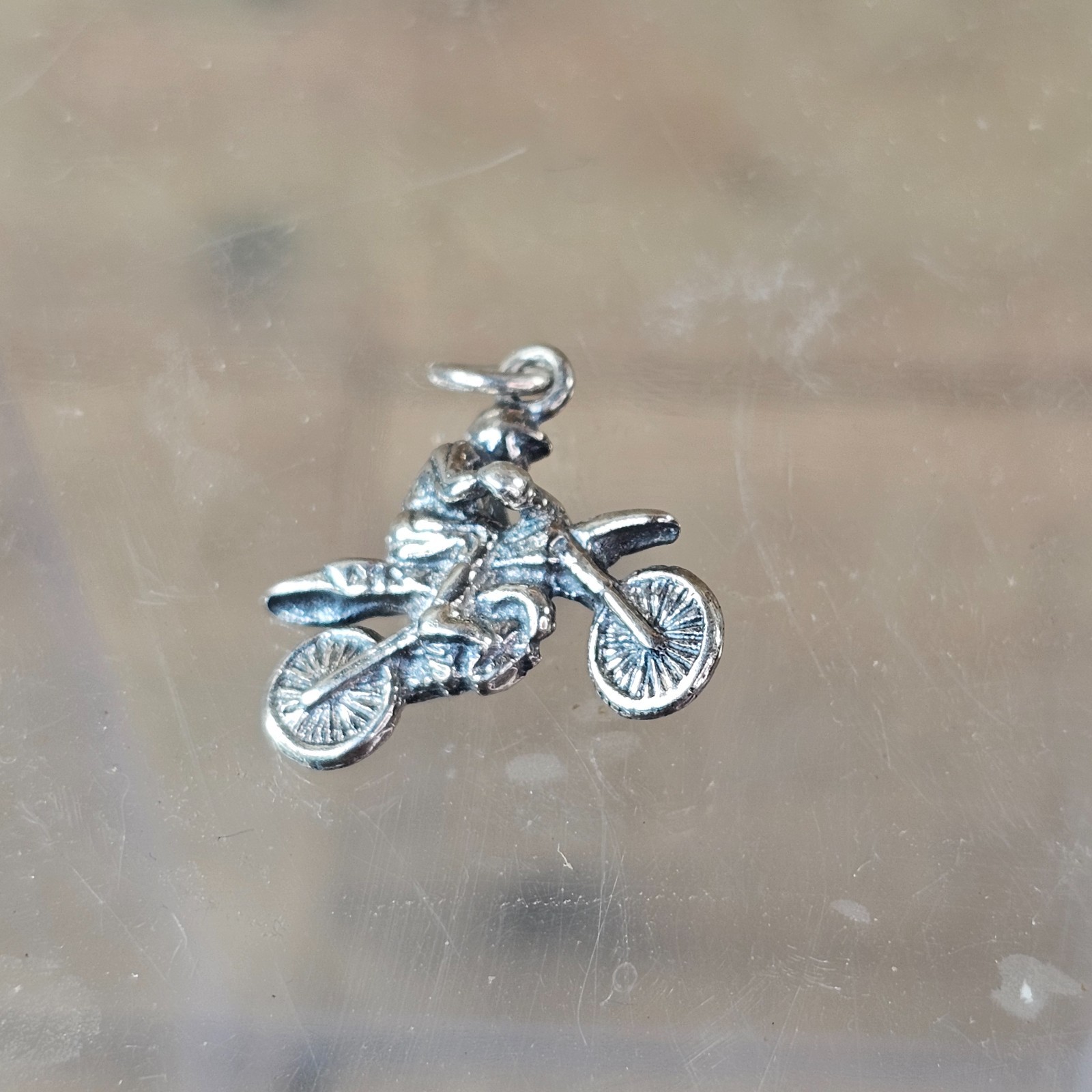 Vintage Dirt Bike Motocross Rider Pendant Charm Motorcycle MX Bike 3.3g