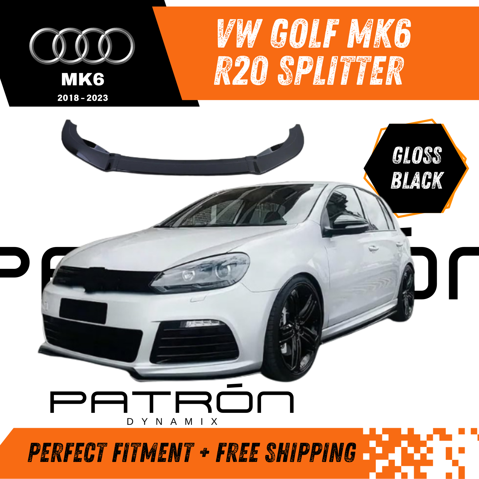 Vw Golf Mk6 R20 Front Lip Spoiler Gloss Black 3pcs Uk FAST SHIPPING HIGH QUALITY