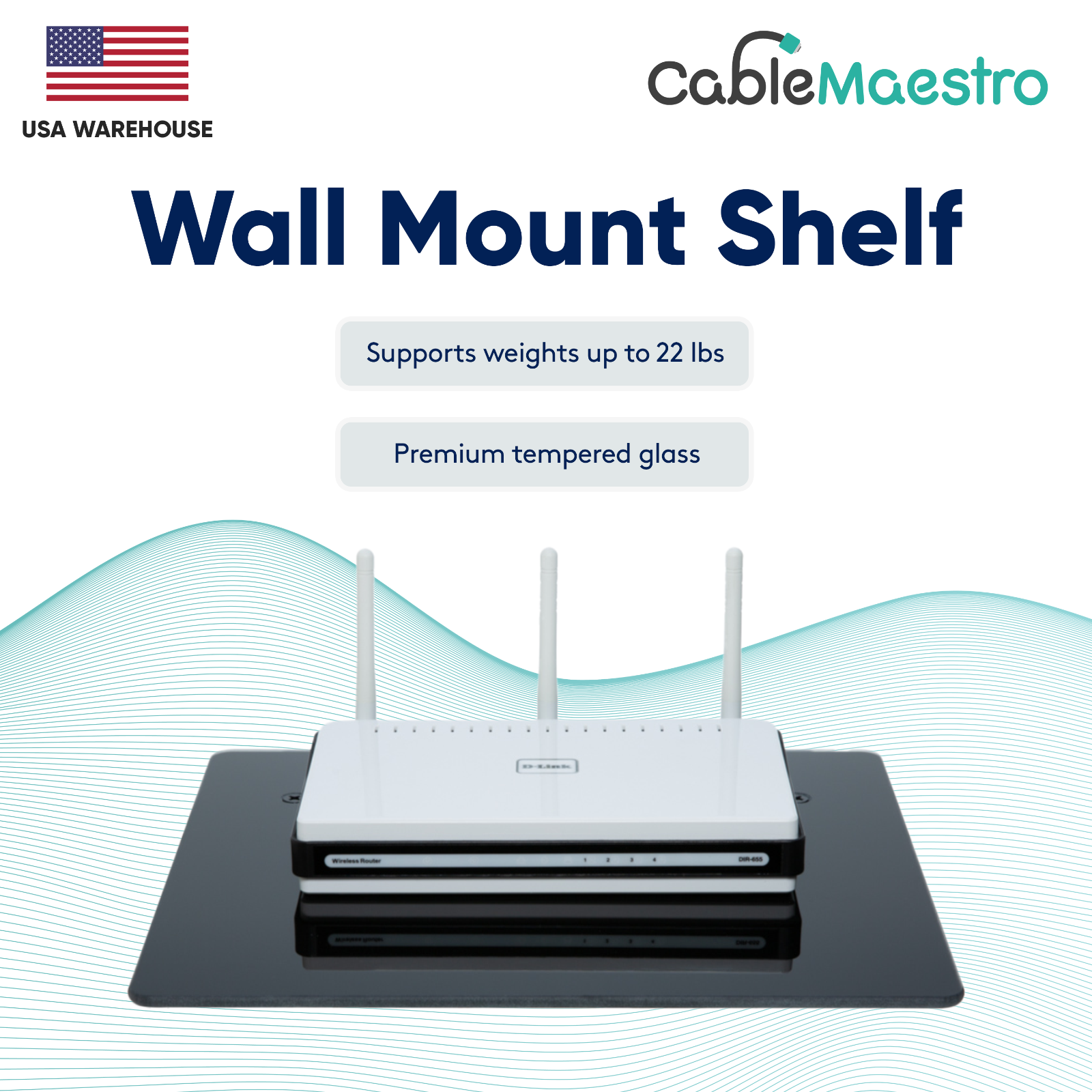 Wall Mount Shelf TV Cable Box Routers Tempered Glass For DVR