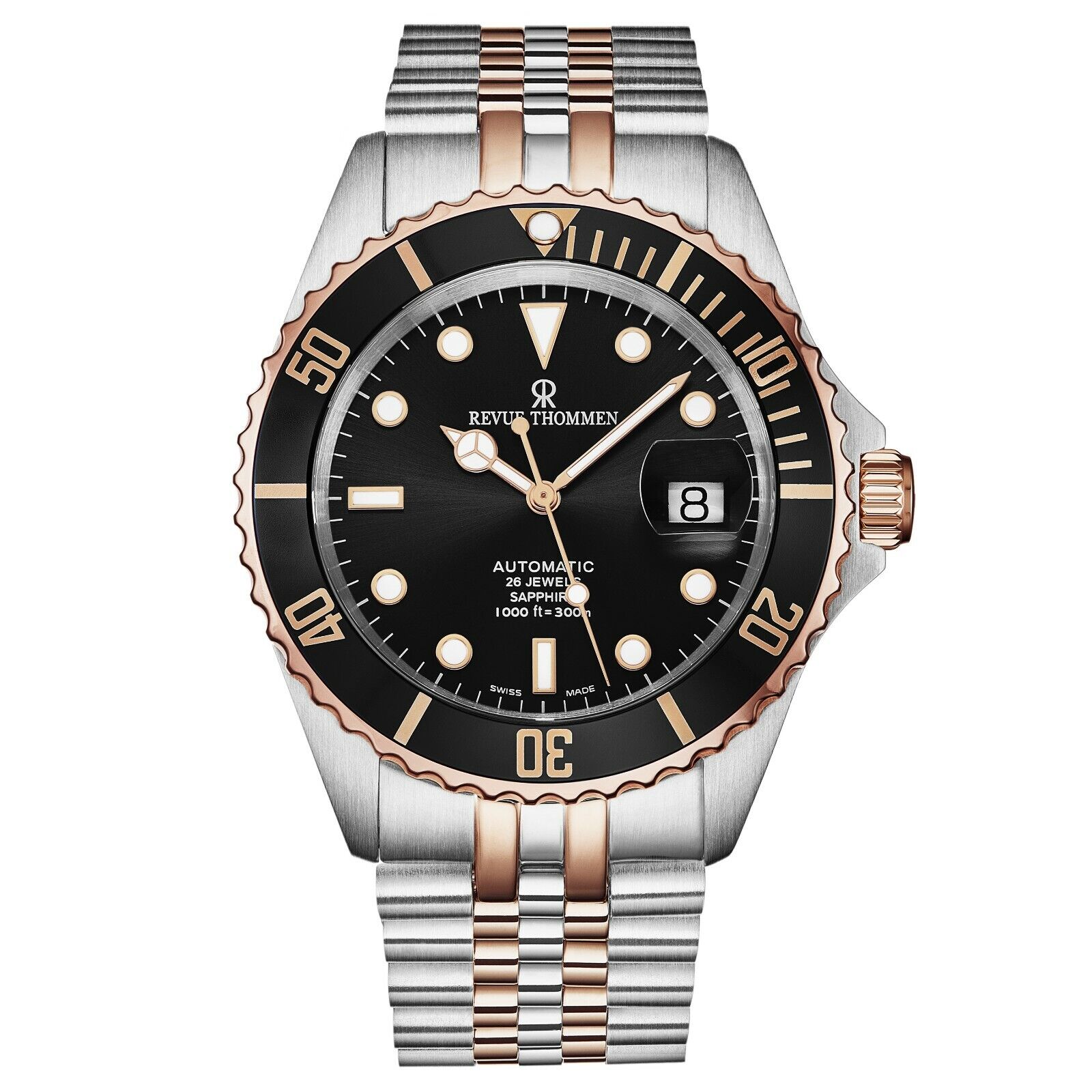Revue Thommen Men's Diver Black Dial Two Tone Automatic Revue Thommen Men's Diver Black Dial Two Tone Automatic