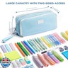 Four Candies Pencil Case 3 Compartment, Large Pencil Case with Removable Handle and Zipper, Cute Stationery Organizer for Markers, Makeup Bag, Cute Pencil Bag for Office College, Blue