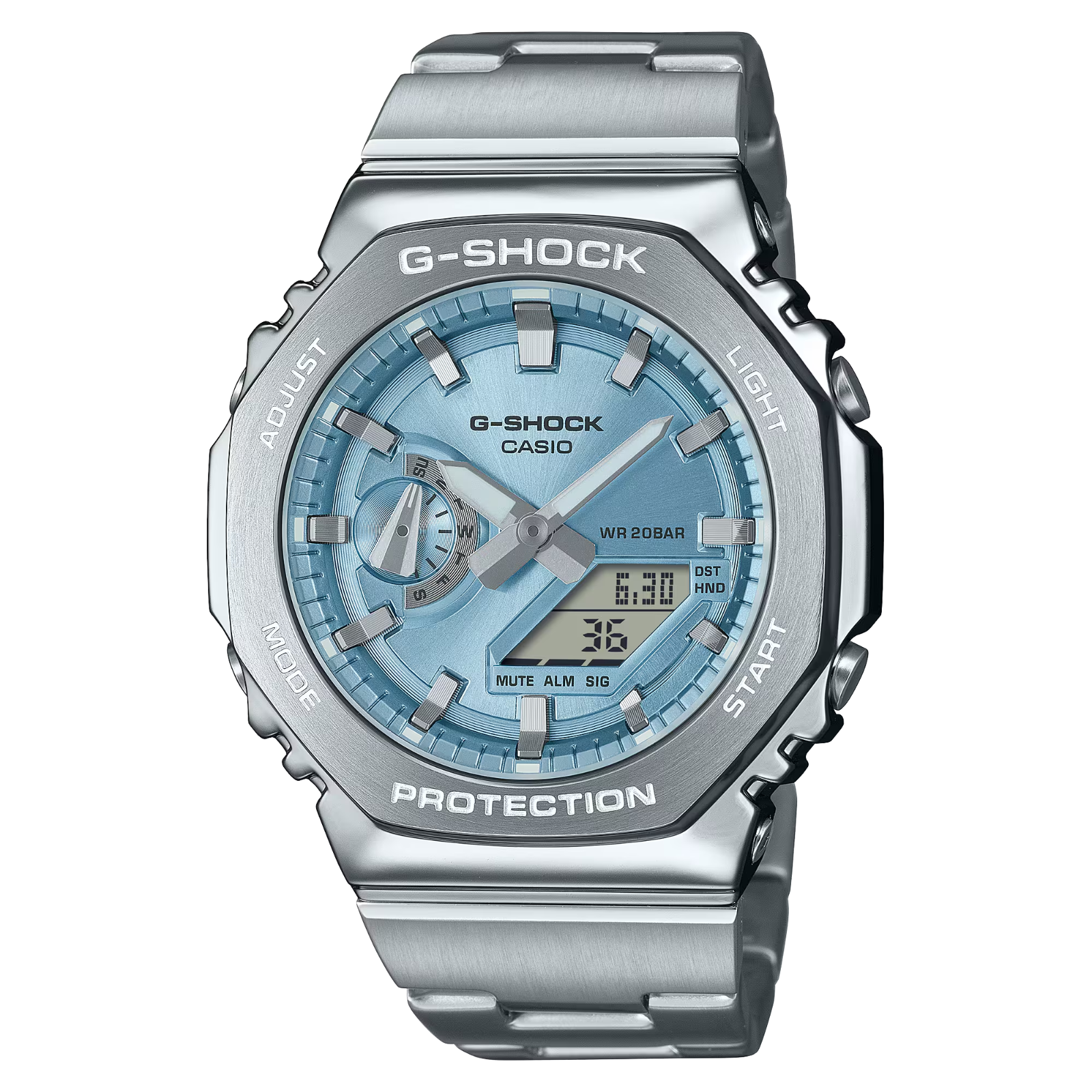 Pre-owned Casio G-shock Gm-2110d-2a Quartz Stainless Steel Blue Dial Watch In Box