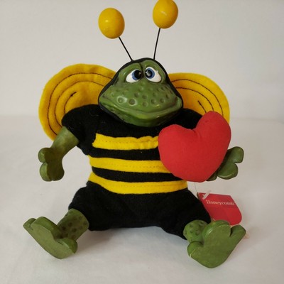 Russ Berrie Heart Frog Bee Valentine  Plush/Ceramic Honeycomb Stuffed 7  NWT A18