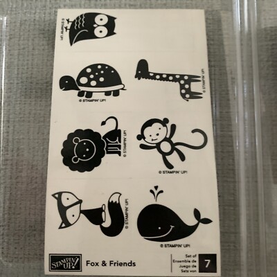 NEW Stampin Up Fox And Friends Whale Monkey Giraffe Turtle Lion Set of 7 Stamps
