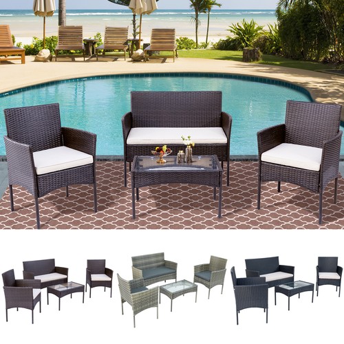 4 tlg Gartenmöbel Lounge Set Rattan Garnitur Sofa Balkon Sitzgruppe Gartenset DE