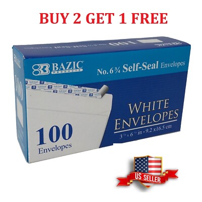 100 Peel and Self-Seal White Letter Mailing Envelopes Shipping 3-5/8  x 6-1/2 