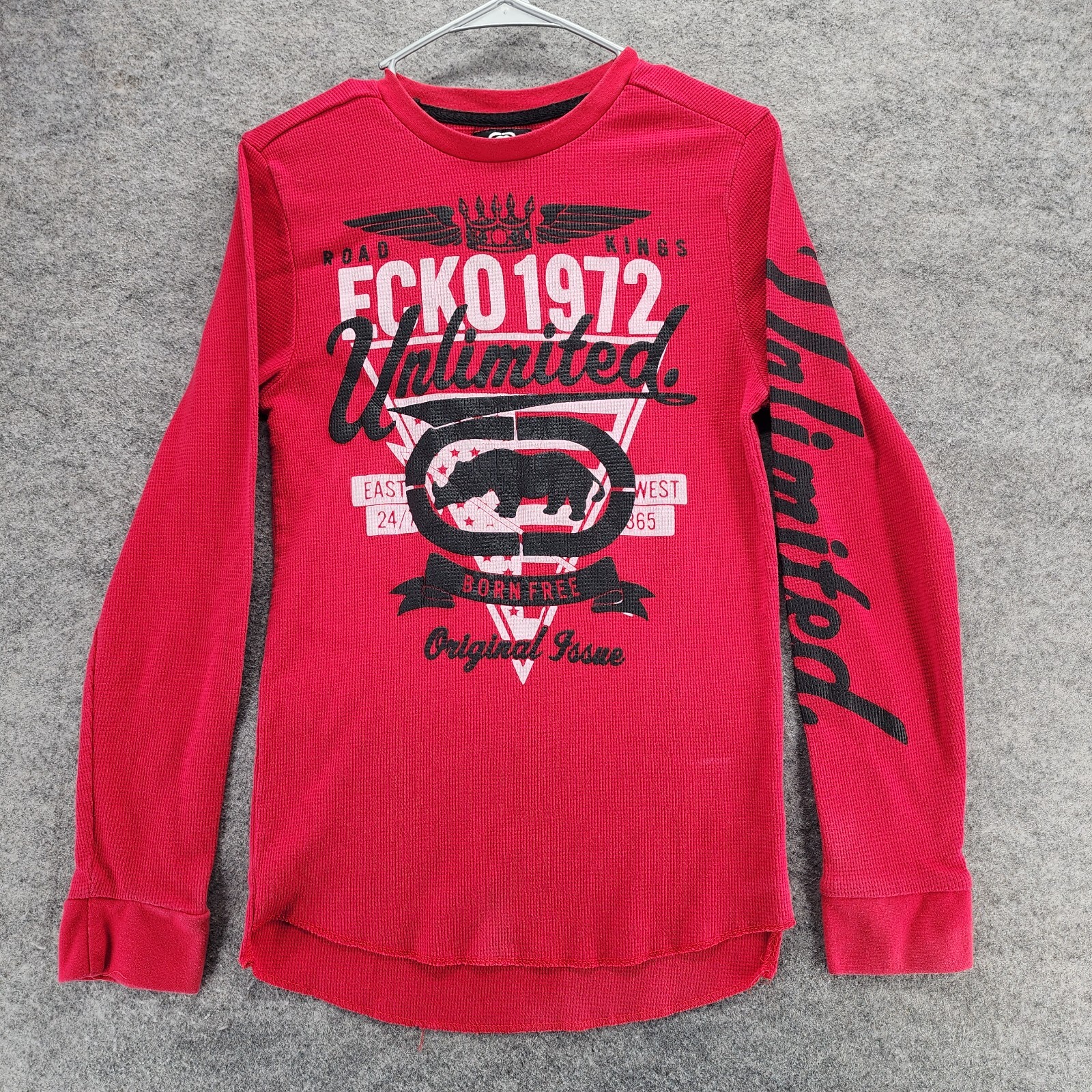 ECKO UNLTD Shirt Mens Small Long Sleeve Red Waffle Thermal