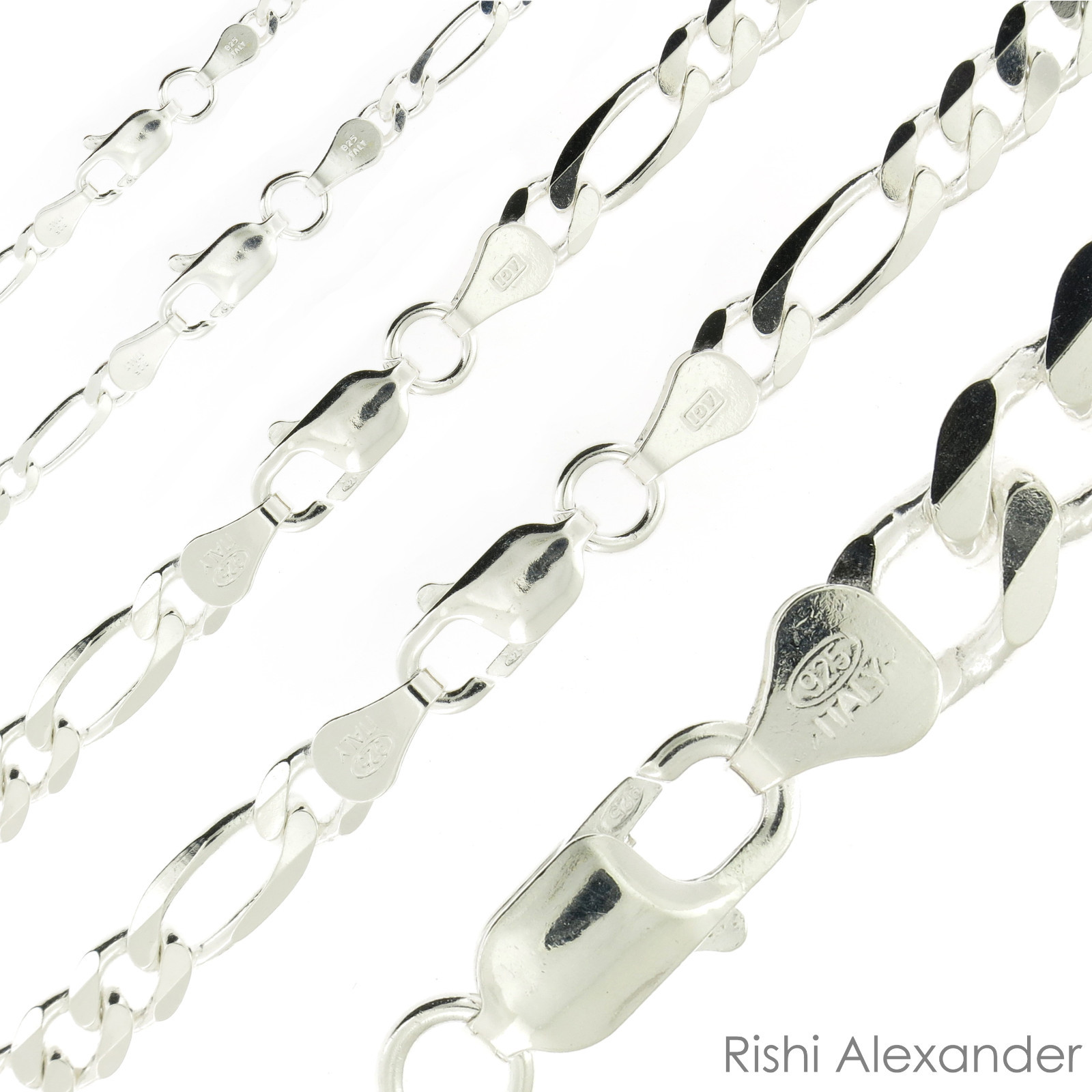 Real Sterling Silver Mens Boys Figaro Solid Chain Bracelet or Necklace 925 Italy Real Sterling Silver Mens Boys Figaro Solid Chain Bracelet or Necklace 925 Italy