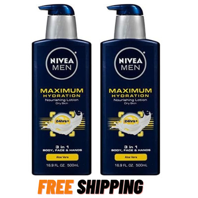 NIVEA Men Maximum Hydration 3-in-1 Nourishing Lotion Body Face Hands 16.9Oz -2pk