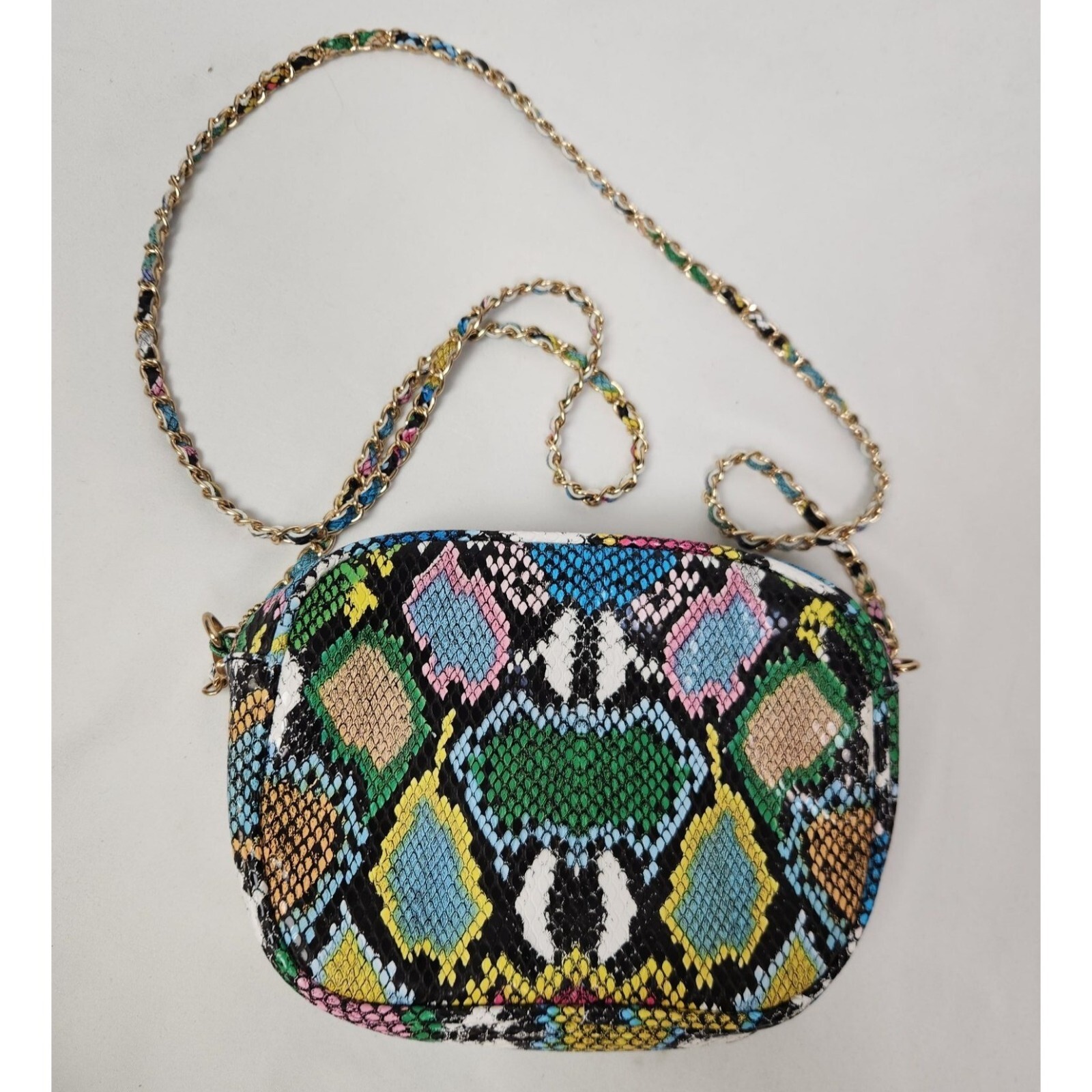 Pink Haley Makenzie Snake Print Faux Leather B/P Pink Haley Colorful Snake Print Gold Chain Crossbody  main image 4