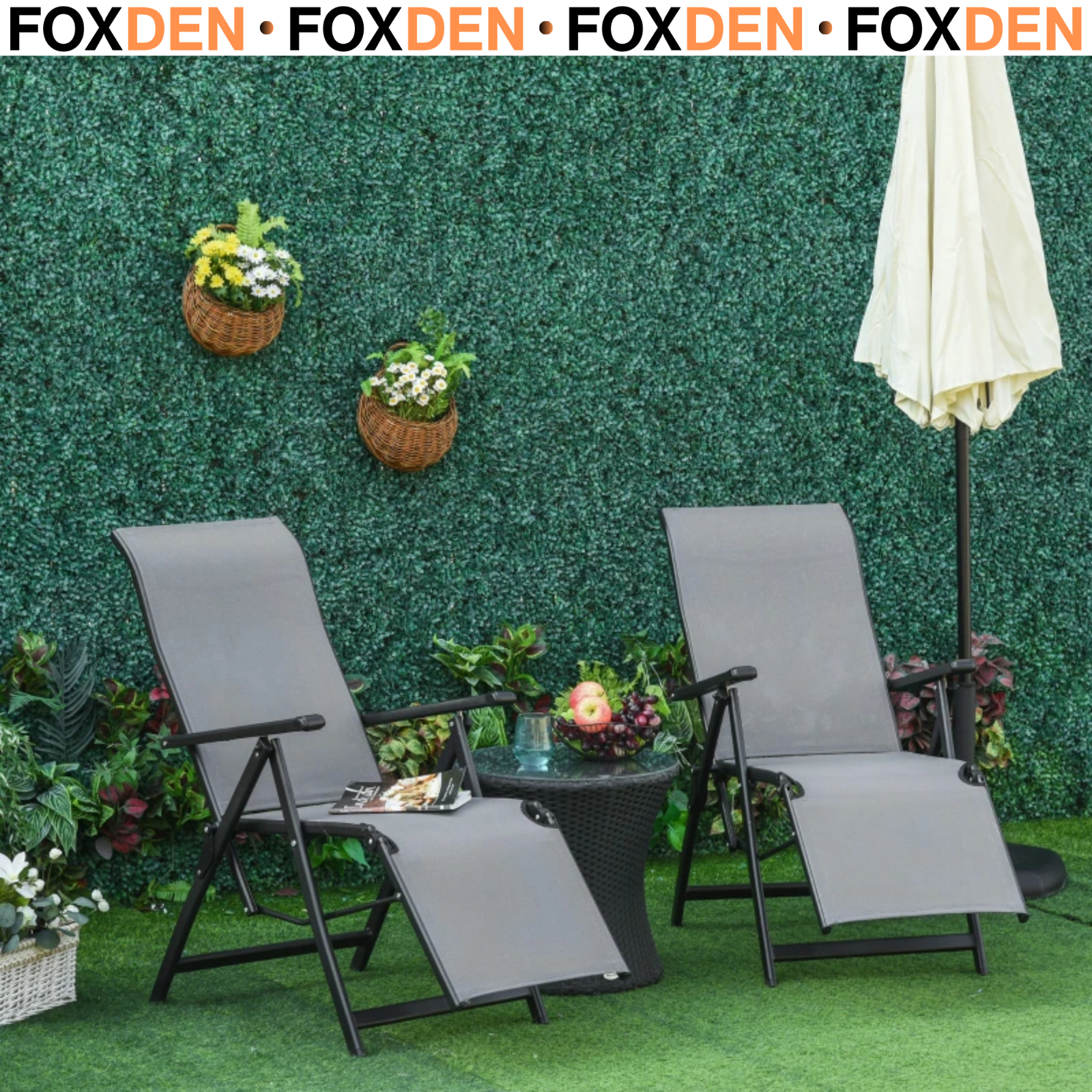Set of 2 Recliner Lounge Chairs with Adjustable Backrest for Patio or Garden